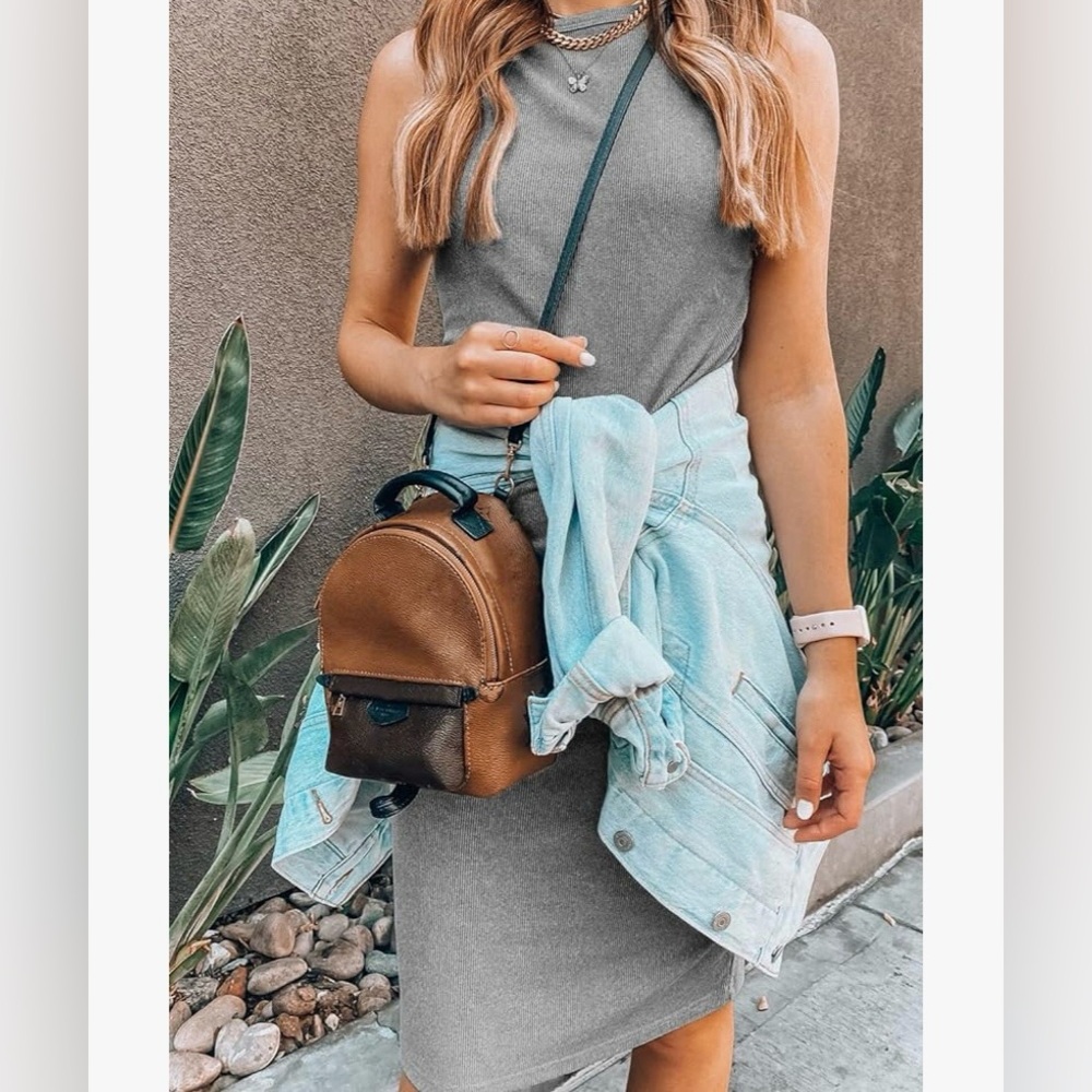Amazon Basics Pretty Garden Gray Sleeveless Midi Dress